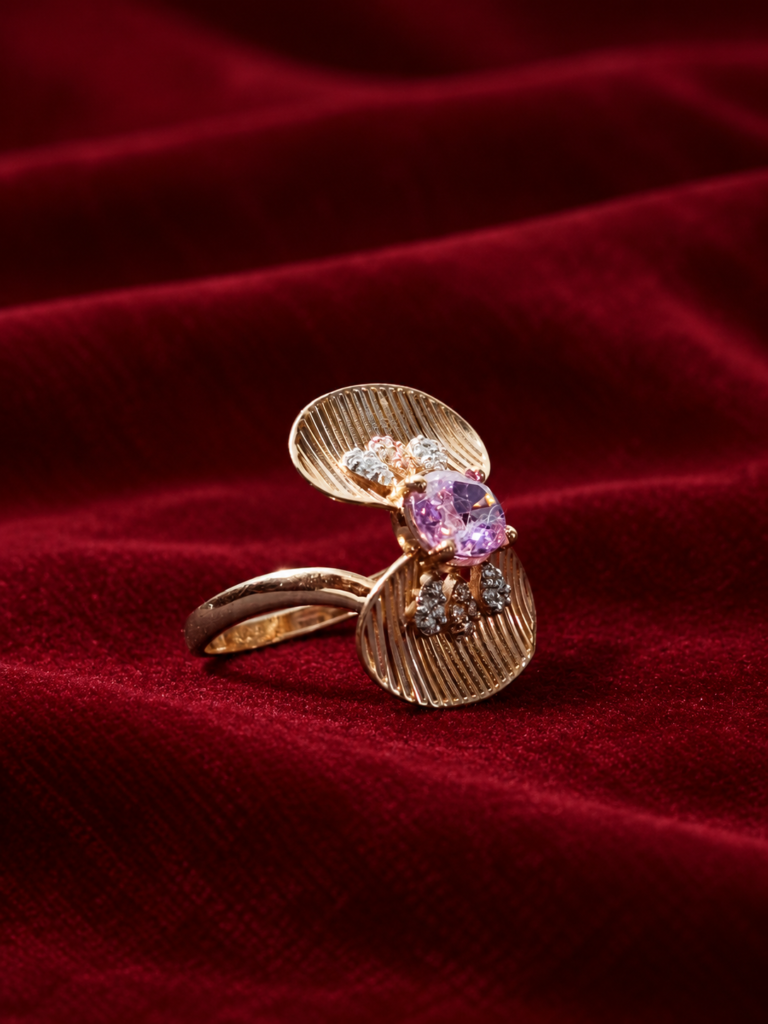elegant amethyst ring on burgundy velvet