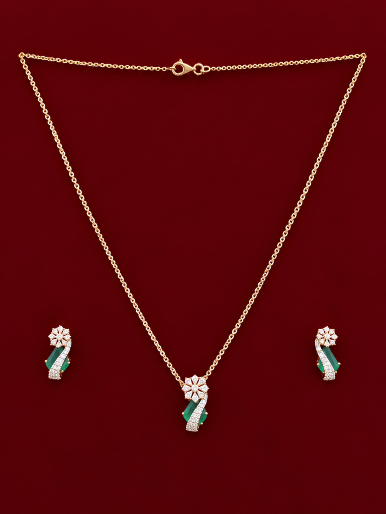 emerald ribbon gold jewellery set