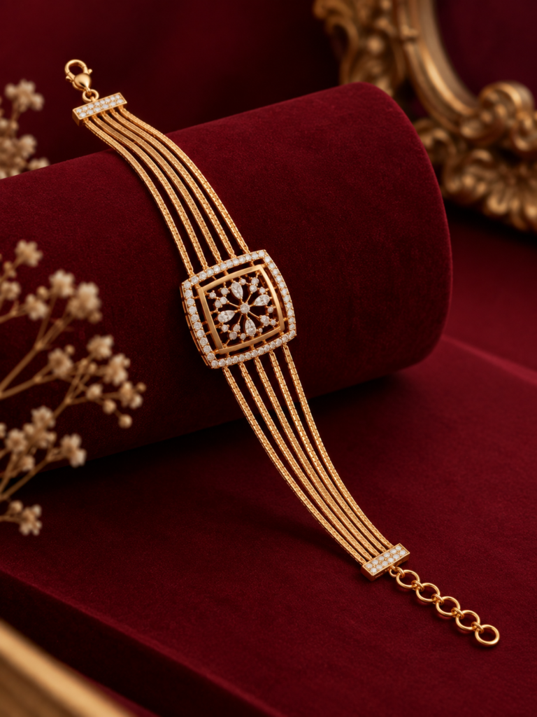 gilded diamond bracelet on burgundy velvet
