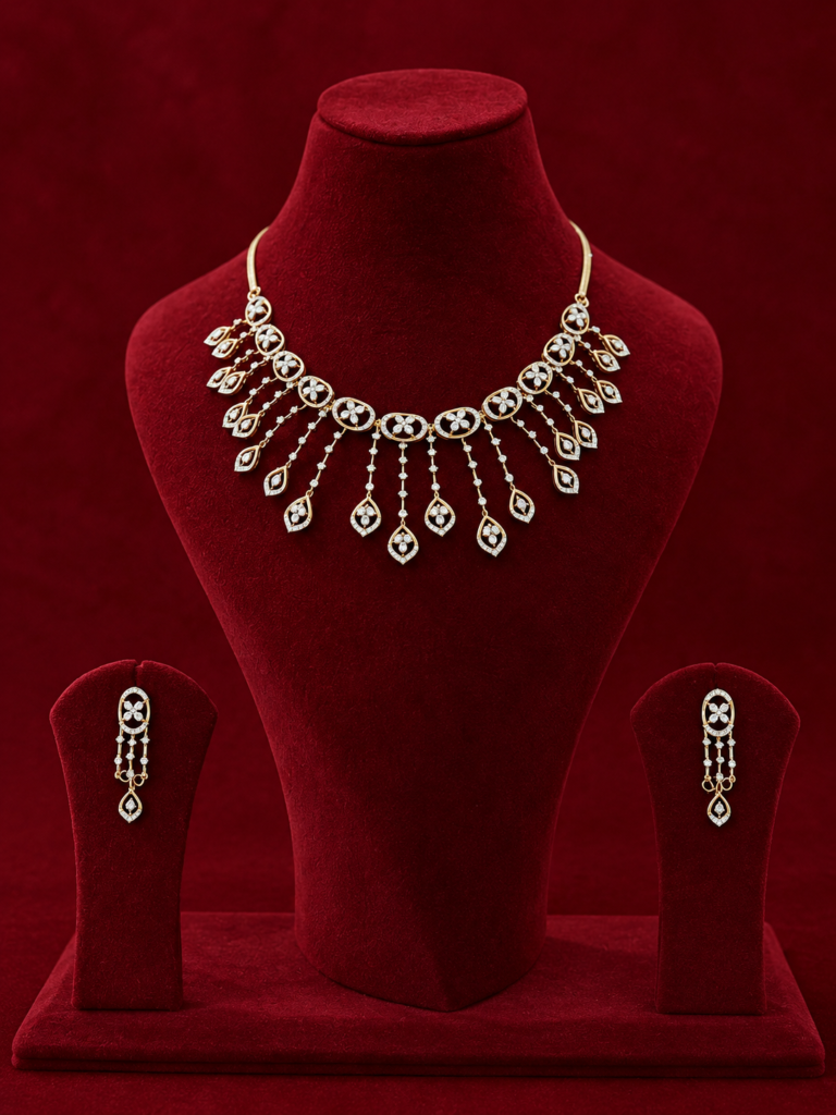 maroon velvet gold jewellery display