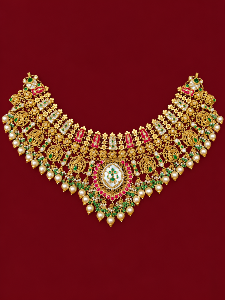 ornate gold choker on burgundy (1)