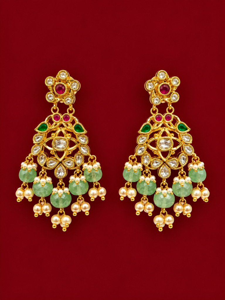 ornate gold kundan jhumka earrings