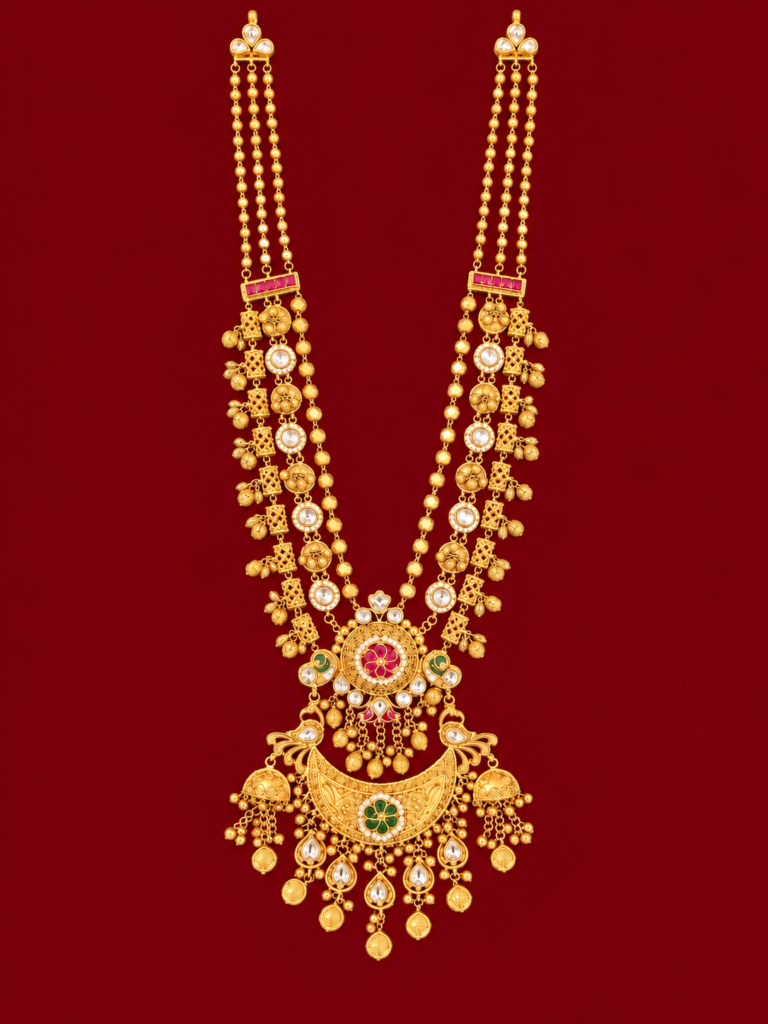 ornate gold temple necklace on maroon (1)