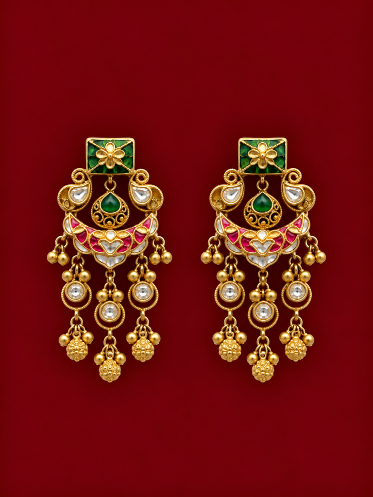 ornate gold and emerald earrings
