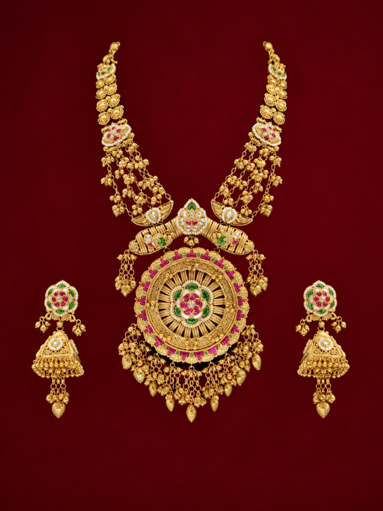 ornate temple gold jewellery set